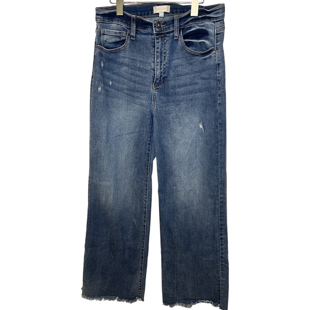 Altar'd State Wide Leg Jeans Womens 29 Medium Wash Raw Hem Trendy Denim